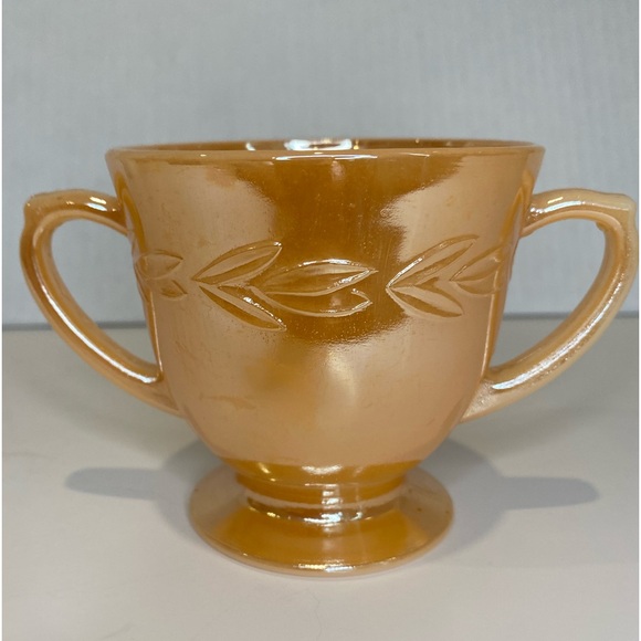 EUC Vtg Fire King Peach Lustreware Iridescent Cream Sugar Pair Laurel Pattern - Picture 5 of 13